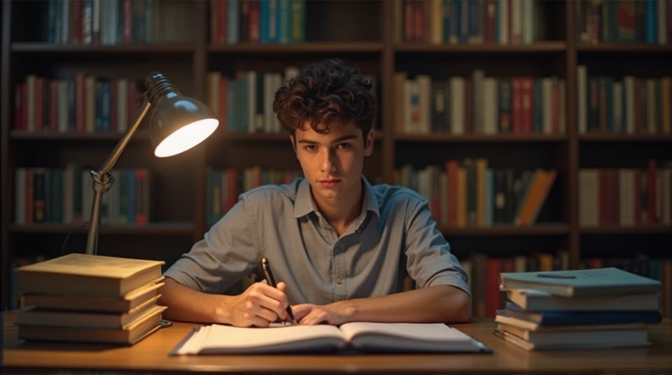 Student studying with books and laptop to stay focused during exams